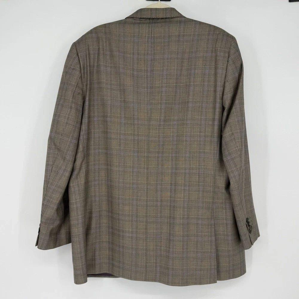 Jack‎ Victor 43R Wool Silk Blazer Brown Glen Plaid Sport Coat Luxury SPJ